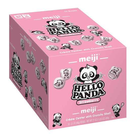 MEIJI Hello Panda Cookies, Strawberry Crème Filled - 2.1 oz, Pack of 10 - Bite Sized Cookies with Fun Panda Sports