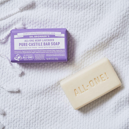 Dr. Bronner's - Pure-Castile Bar Soap (Lavender, 5 ounce) - Made with Organic Oils, For Face, Body and Hair, Gentle and Moisturizing, Biodegradable, Vegan, Cruelty-free, Non-GMO