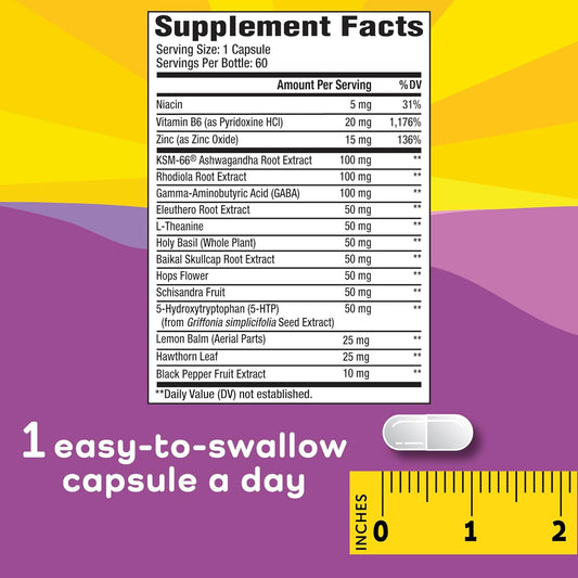 Stress Relief Aid For Women - Vegan - Gaba, 5-Htp, Ashwagandha - Vitamin Dietary Supplement - 60 Capsules