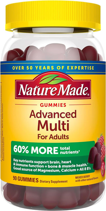 Nature Made Advanced Multivitamin Gummies For Adults With Magnesium Citrate, Calcium & All 8 B Vitamins, Daily Nutritional Support, 90 Gummies, 30 Day Supply