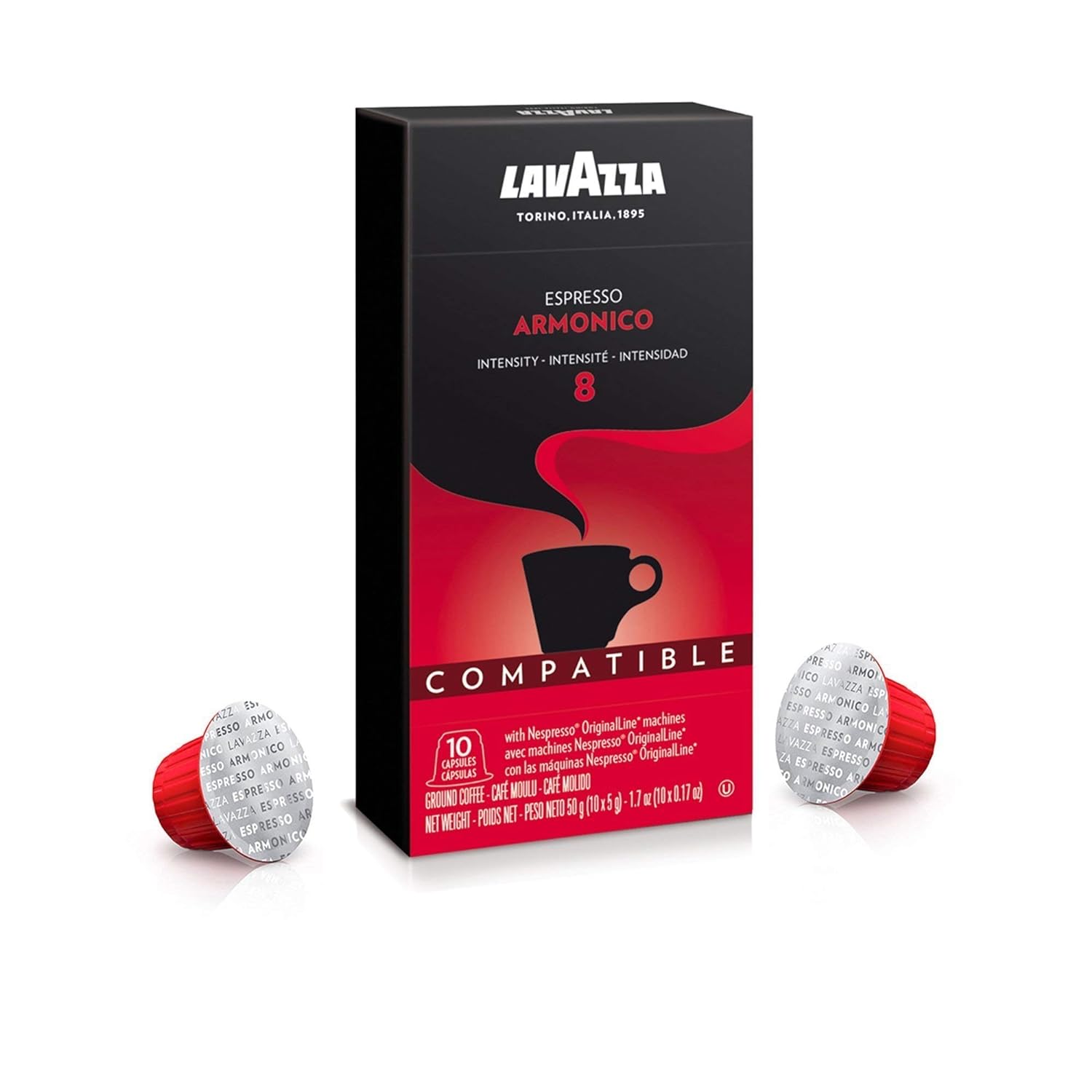 Lavazza Armonico Espresso Dark Roast Coffee Value Pack Capsules Compatible with Nespresso Original Machines, Count of 180 ,Value Pack, Blended and roasted in Italy, Full bodied flavor, Intensity 8