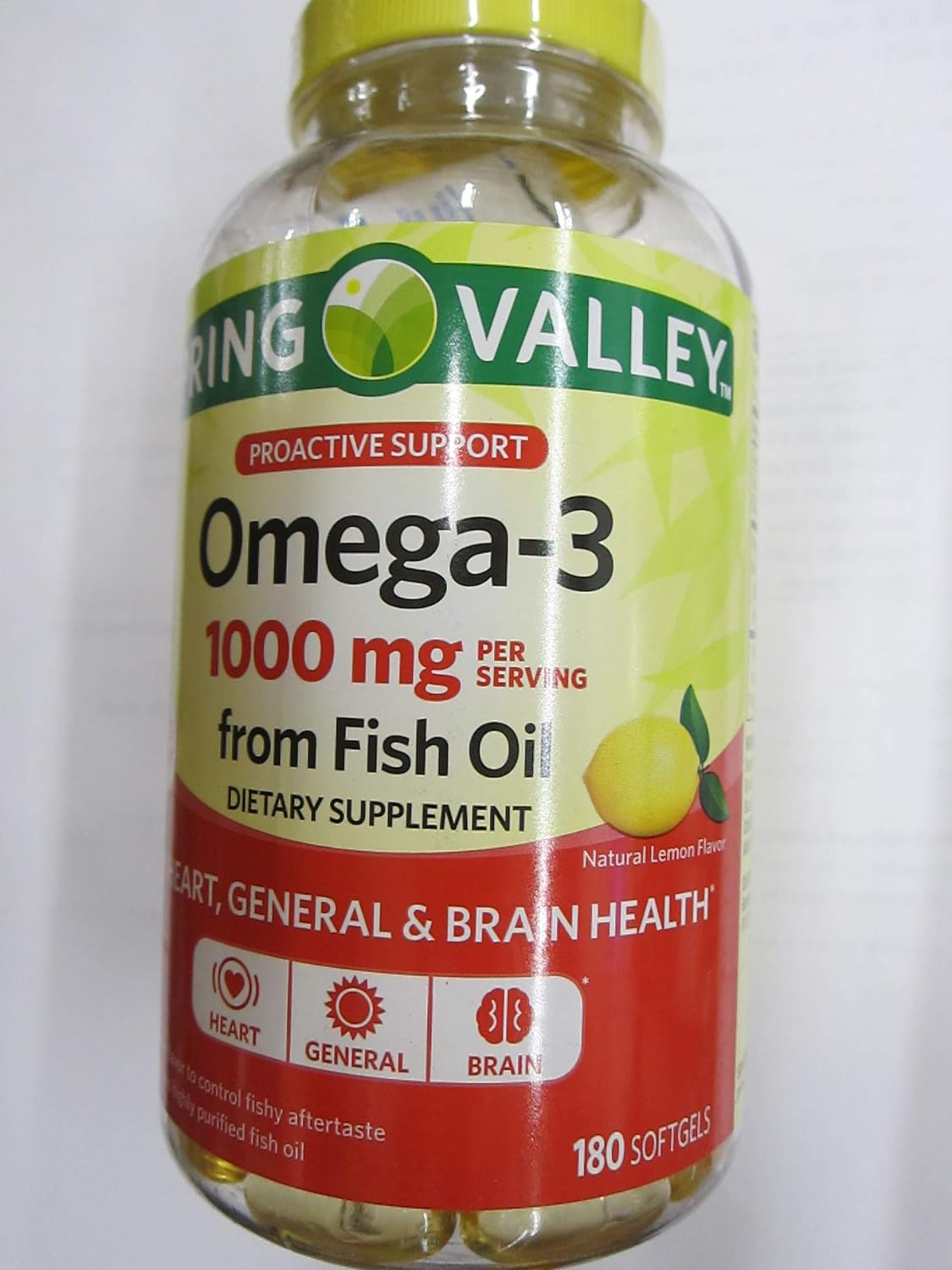 Spring Valley Omega-3 1000 mg from Fish Oil, Heart, Brain Health, Lemo