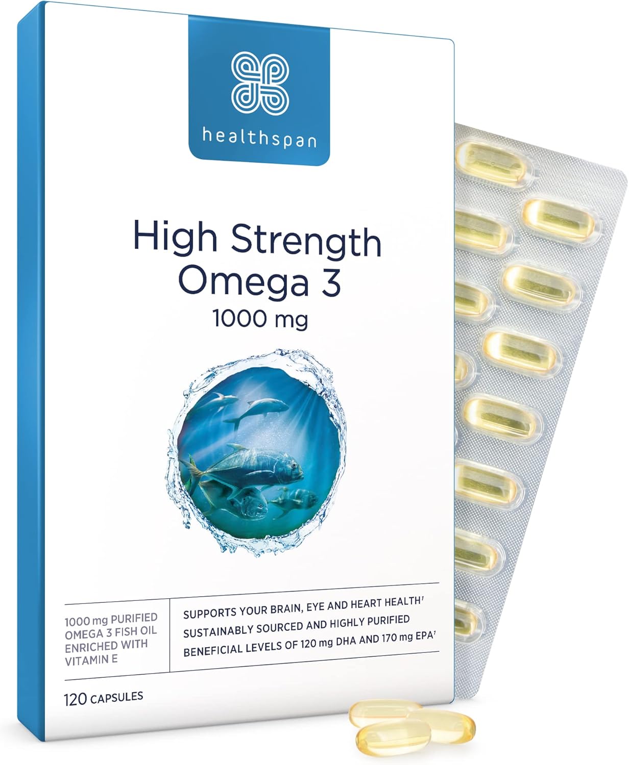 Healthspan High Strength Omega 3 1,000Mg (120 Capsules) | Supports Bra250 Grams