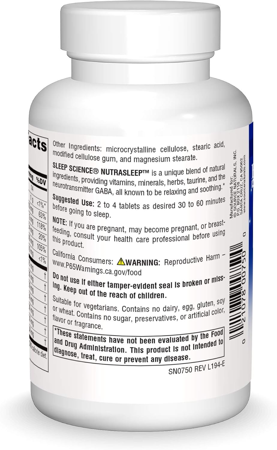 Source Naturals NutraSleep, Multi-Nutrient & Herb Complex, Vegetarian Formula for Relaxation Support - 100 Tablets