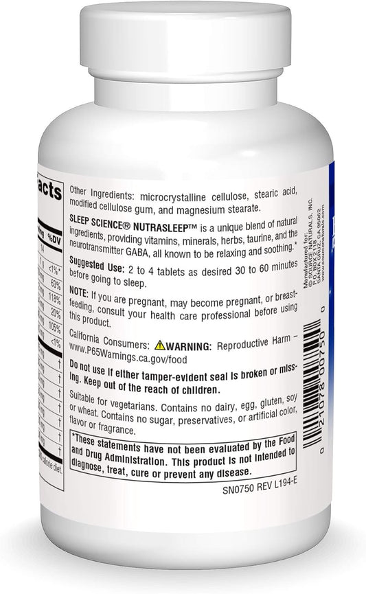 Source Naturals NutraSleep, Multi-Nutrient & Herb Complex, Vegetarian Formula for Relaxation Support - 100 Tablets