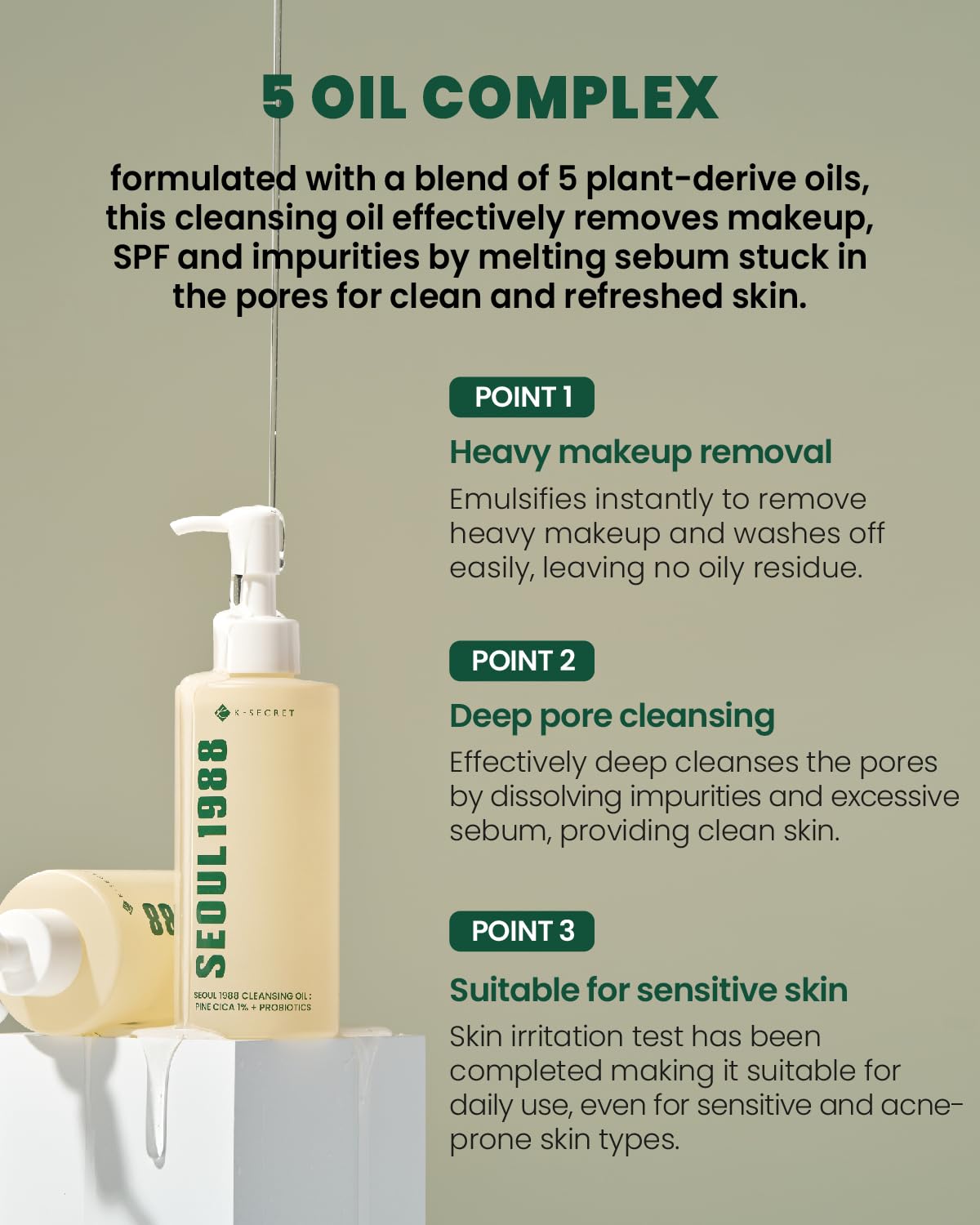 Ksecret Seoul 1988 Cleansing Oil : Pine Cica 1% + Probiotics, 200Ml/6.76Fl.Oz. : Beauty & Personal Care