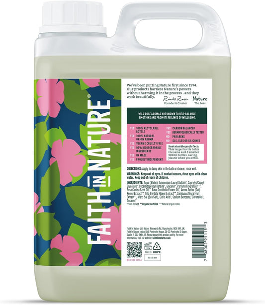 Faith In Nature Natural Wild Rose Body Wash, Balacing Shower Gel, Vegan & Cruelty Free, No SLS or Parabens, 2.5L Refill : Amazon.co.uk: Beauty
