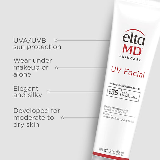 Eltamd Uv Facial Sunscreen, Spf 35 Moisturizing Sunscreen For Face, Formulated With Hyaluronic Acid And Zinc Oxide, 3.0 Oz Tube