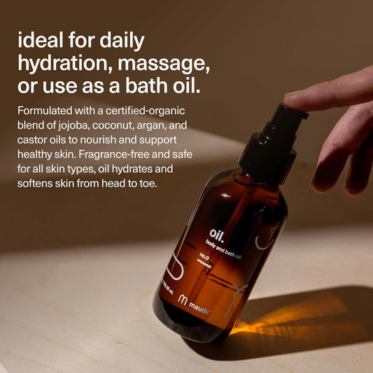 Maude Oil No. 0 - Hydrating Organic Massage + Body Oil - Skin Moisturizer With Organic Jojoba, Coconut & Castor Oil - Rich In Vitamin B + Vitamin E (4 Fl Oz)