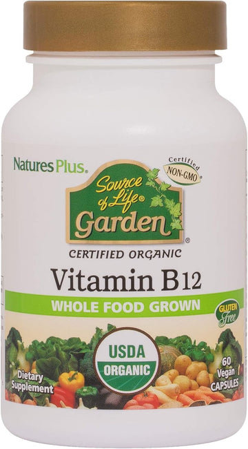 Naturesplus Source Of Life Garden Certified Organic Vitamin B12-1000 Mcg Methylcobalamin, 60 Vegan Capsules - Whole Food Vitamin B12 Supplement - Energy Boost - Vegetarian, Gluten-Free - 30 Servings