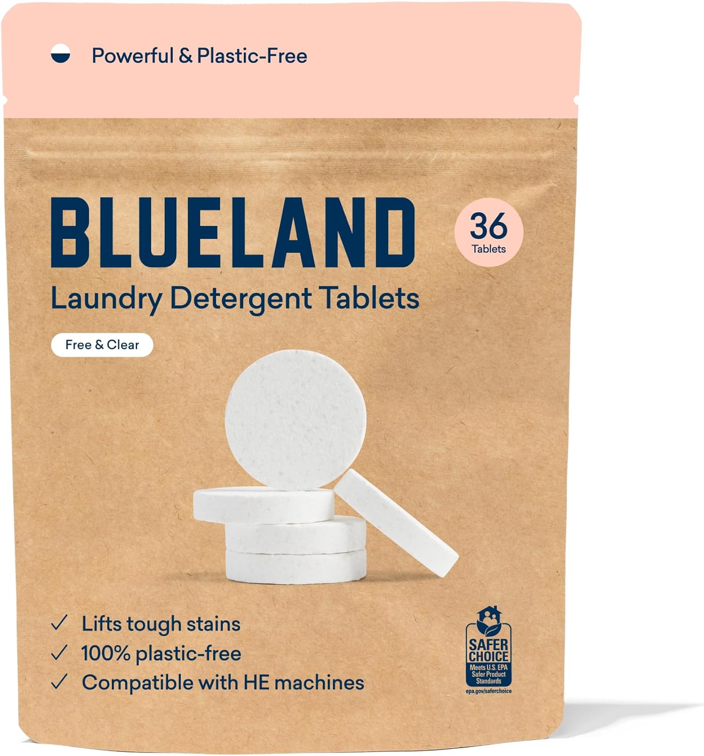 Blueland Laundry Detergent Tablets 36 Count, Plastic-Free Alternative To Pods, Sheets, Or Liquid - Natural, Sustainable, Eco-Friendly Laundry Detergent In Compostable Pouch