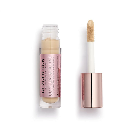 Makeup Revolution Conceal & Define Concealer, Full Coverage Makeup Concealer, Matte Finish & Long Wear, For Medium Or Tan Skin Tones, Vegan, C8.5, 4Ml