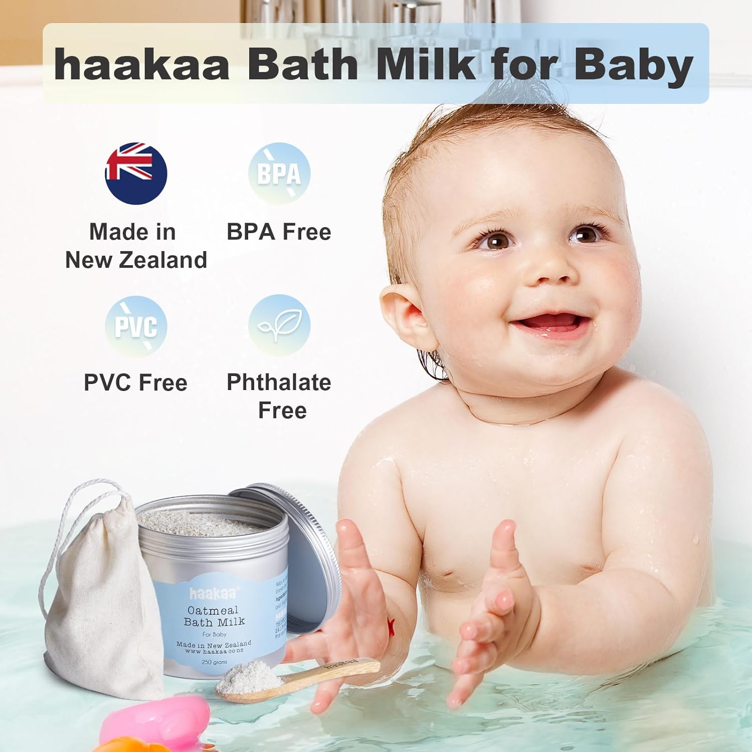 haakaa Oatmeal Baby Bath Milk, Gentle for Baby, Natural Colloidal Oatmeal, Hypoallergenic Bath Milk for Baby's Sensitive Skin, Made in New Zealand 250g : Beauty & Personal Care