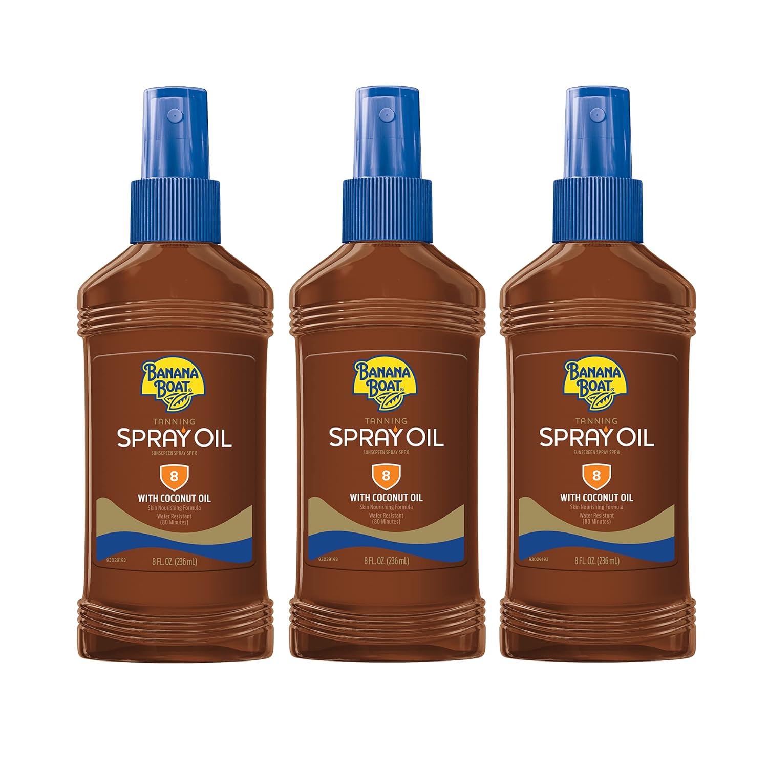 Banana Boat Tanning Oil Pump Spray Sunscreen SPF 8, 8oz | SPF Tanning Oil, Outdoor Tanning Oil SPF 8, Oxybenzone Free Sunscreen, Banana Boat Spray Oil SPF 8, 8oz (Pack of 3)