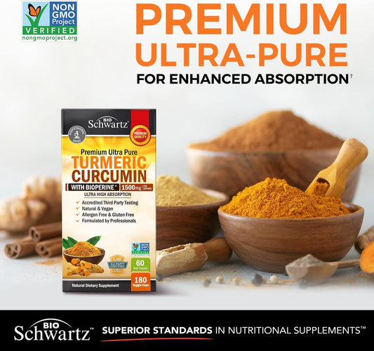 Turmeric Curcumin With Black Pepper Extract 1500Mg - High Absorption Ultra Potent Turmeric Supplement With 95% Curcuminoids And Bioperine - Non Gmo Turmeric Capsules For Joint Support - 180 Capsules