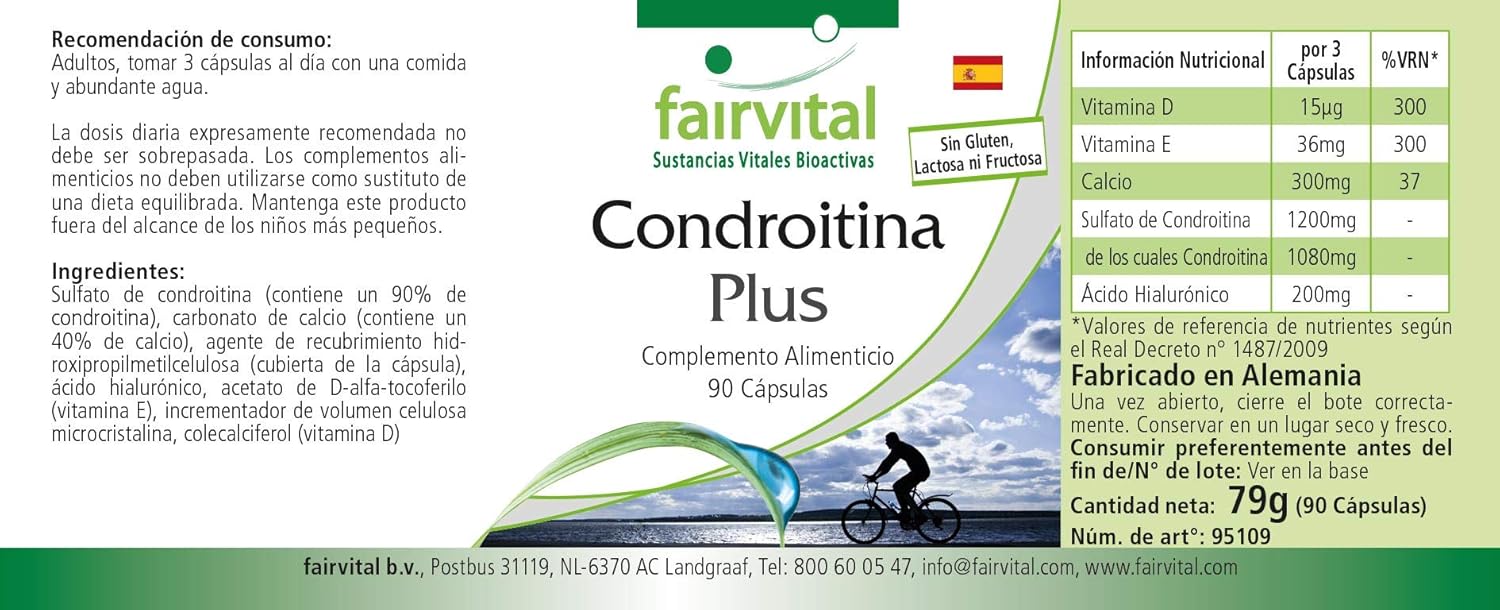 Fairvital | Chondroitin Plus - HIGH DOSAGE - 90 capsules - with chondroitin, vitamin D, vitamin E, calcium and hyaluronic acid : Amazon.co.uk: Health & Personal Care