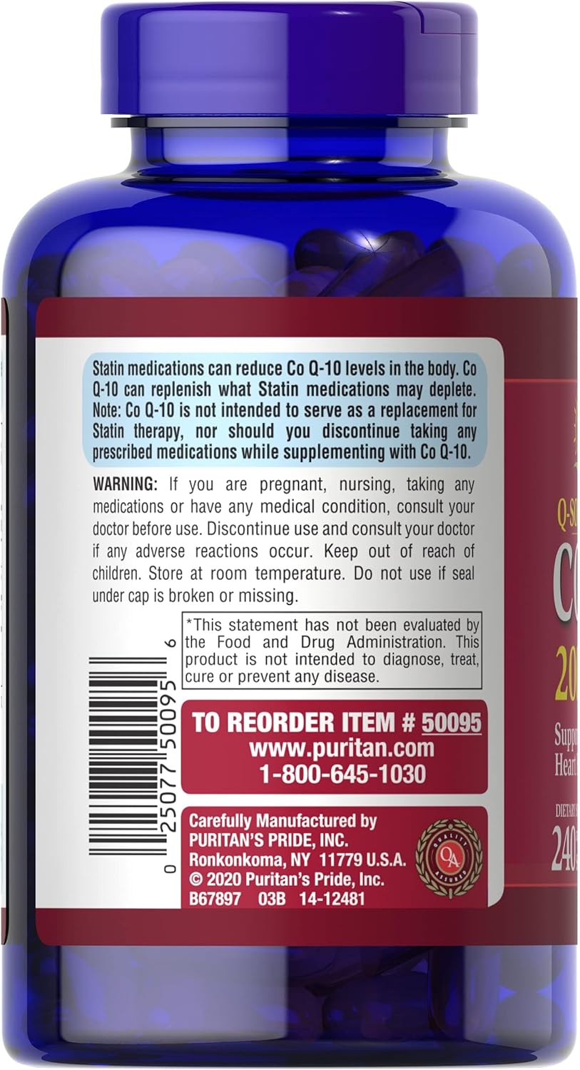 Puri-tans Pride Co Q 10 200 mg Rapid Release Softgels, 240 Count - Maintain Healthy Blood Pressure,Promote Energy Production,Supports Heart Health