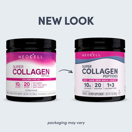 Neocell Super Collagen Peptides, 10G Collagen Peptides Per Serving, Gluten Free, Keto Friendly, Non-Gmo, Grass Fed, Healthy Hair, Skin, Nails And Joints, Unflavored Powder, 7 Oz., 1 Canister