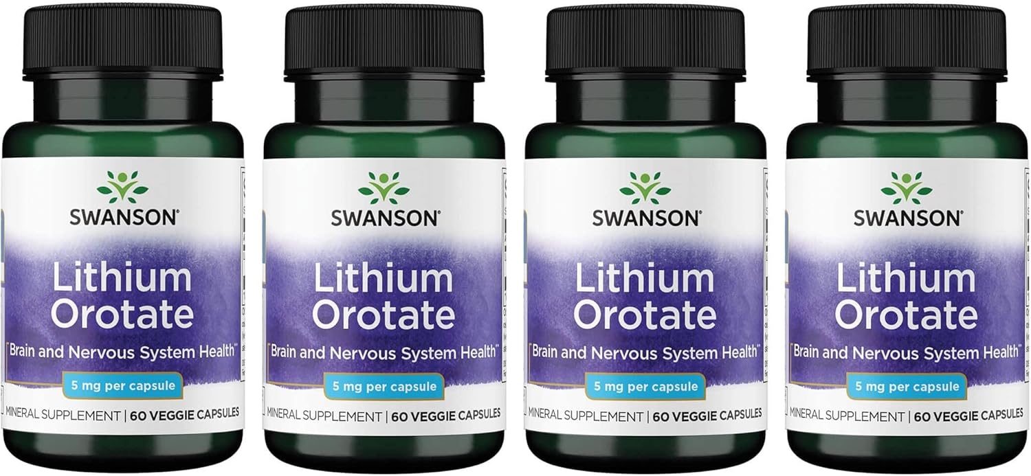 Swanson Lithium Orotate Antioxidant Mood Emotional Wellness Behavior Memory Support Supplement 5 Mg 60 Veggie Capsules (Elemental Lithium) 4 Pack