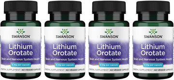 Swanson Lithium Orotate Antioxidant Mood Emotional Wellness Behavior Memory Support Supplement 5 Mg 60 Veggie Capsules (Elemental Lithium) 4 Pack