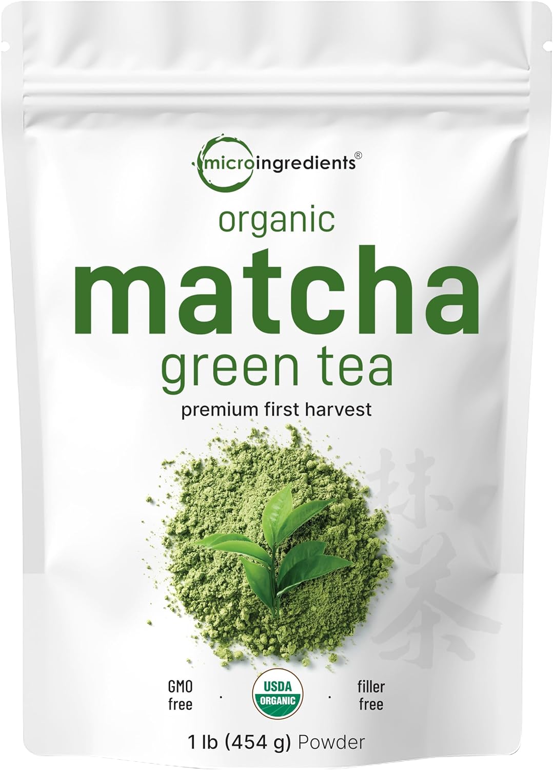Micro Ingredients Organic Matcha Green Tea Powder, 1lb | Premium First Harvest Japanese for Daily Beverage | 100% Pure Culinary Grade | No Sugar, Eco-Friendly Recyclable Bags