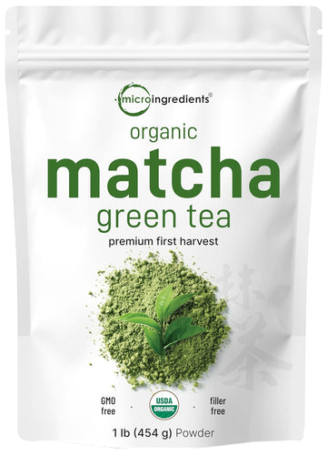 Micro Ingredients Organic Matcha Green Tea Powder, 1Lb | Premium First Harvest Japanese For Daily Beverage | 100% Pure Culinary Grade | No Sugar, Eco-Friendly Recyclable Bags