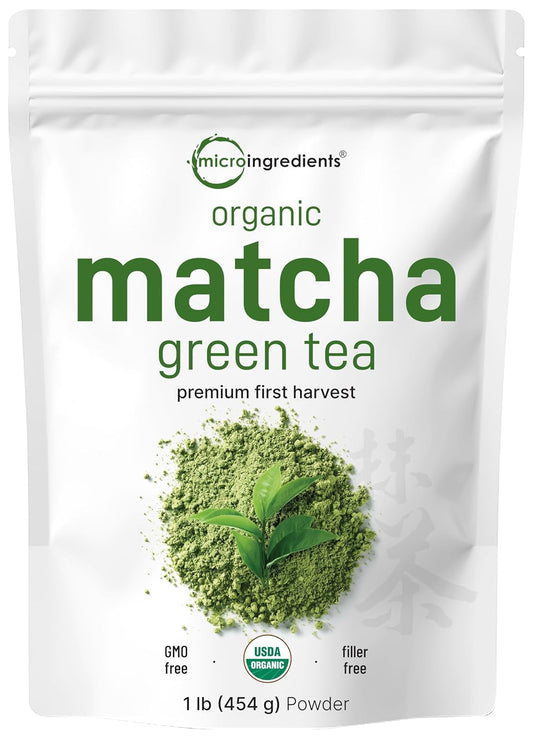 Micro Ingredients Matcha Green Tea Powder 1Lb & Moringa Powder Bundle 2 Pack | Culinary Grade, First Harvest | Raw Superfood
