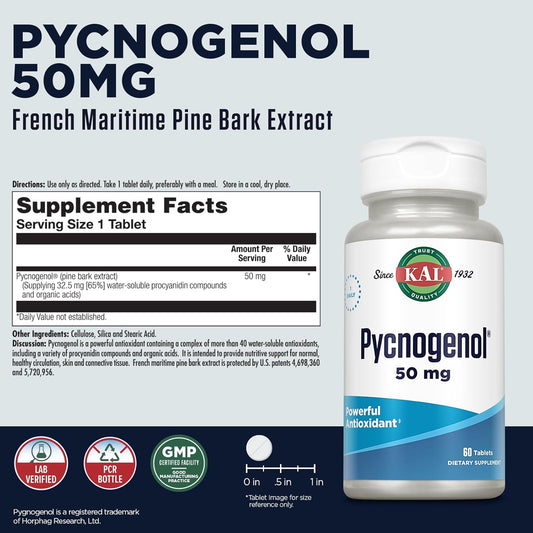 Kal 50 Mg Pycnogenol Tablets, 60 Count