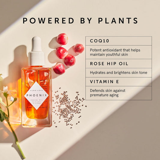Herbivore Phoenix Deep Renewal Anti-Aging Facial Oil With Rosehip, Coq10, Vitamin E & Antioxidants | Helps Improve Skin Texture + Tone | Vegan, Plant-Based, Cruelty-Free