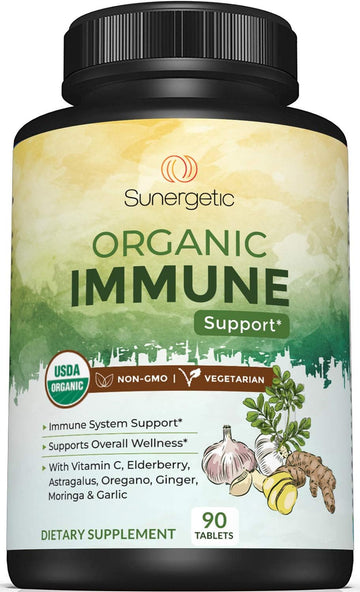 Usda Organic Immune Support Supplement – Organic Immune Health Supplement With Vitamin C, Elderberry, Astragalus, Oregano, Ginger, Moringa & Garlic – Organic Immune System Support - 90 Immune Tablets