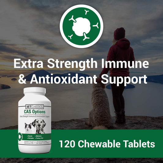 Vet Classics Cas Options Extra Strength Immune Support For Dogs, Cats – Pet Health Supplement, Dog Antioxidant Care – Extra-Strength Dog Supplement Formula – 120 Chewable Tablets
