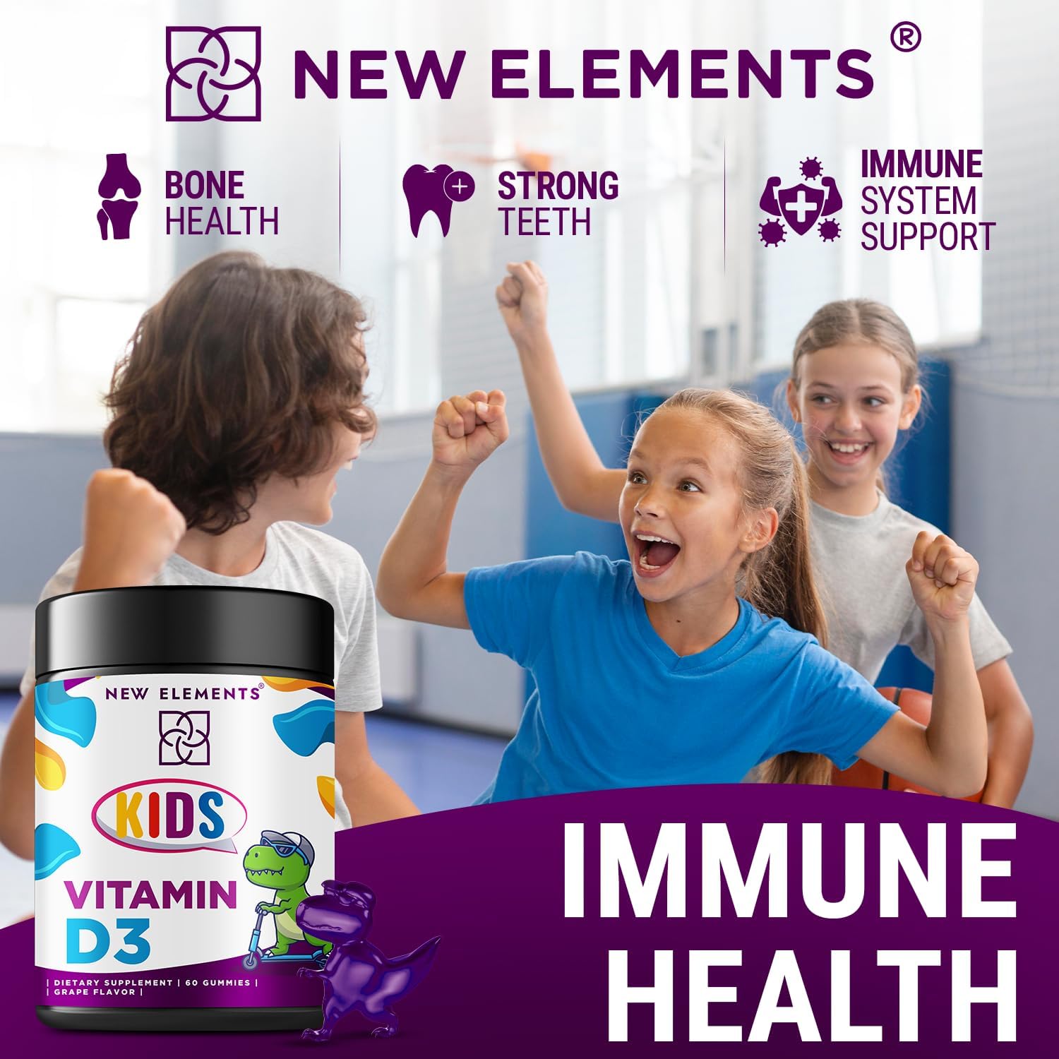 Vitamin D3 Gummies 2000 Iu For Kids Sugar Free | Natural Vitamin D Chewable Gummy Supplement For Healthy Bones, Mood, & Immune Support | Vegan, Gluten-Free, Non-Gmo, Natural Grape Flavor : Health & Household