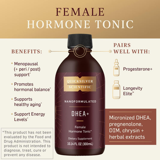 Quicksilver Scientific Nanoformulated Liquid DHEA+ Female Tonic - Micronized DHEA, Pregnenolone, DIM, Chrysin + Herbal Extracts for Woman - Menopause + Perimenopause Support (3.38oz / 100ml)