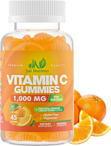 Vitamin C 1000mg Gummies for Adults & Kids ? Multivitamin with Zinc & Herbal Extracts for Immune Support & Collagen Support for Skin ? Orange Flavor ? Gluten Free, Non-GMO, Vegetarian ? 45 Gummies