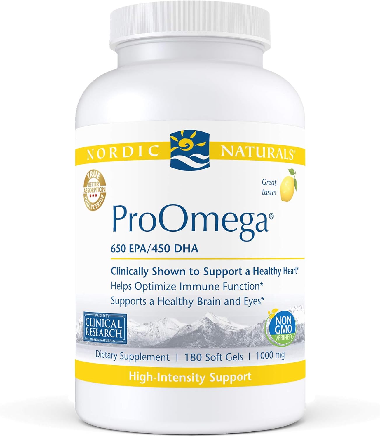 Nordic Naturals ProOmega, Lemon avor - 180 Soft Gels - 1280 mg Omega-3 - High-Potency Fish Oil with EPA & DHA - Promotes Brain, Eye, Heart, & Immune Health - Non-GMO - 90 Servings