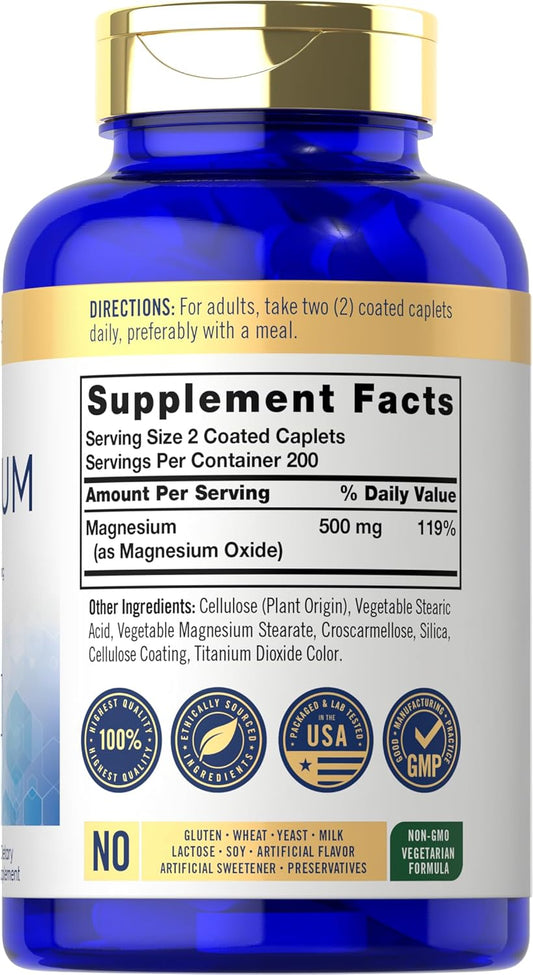 Carlyle Magnesium 500Mg | 400 Coated Caplets | Vegetarian, Non-Gmo, And Gluten Free Supplement