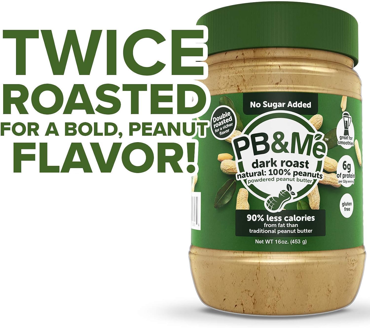 Pb&Me Natural Powdered Peanut Butter - Gluten Free, High Protein, Less Calorie Peanut Butter For Smoothie And Protein Shake Add Ins- 87% Less Fat Than Creamy Peanut Butter - Dark Roast 16 Ounce, 1 Pack
