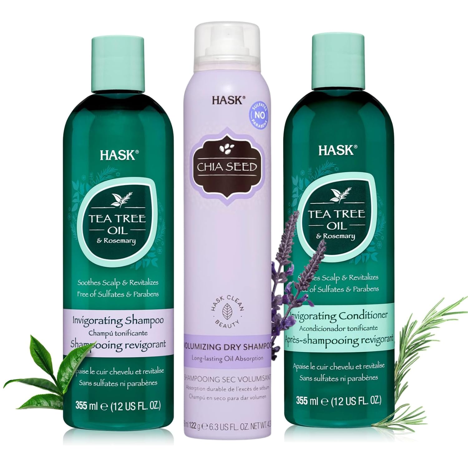 Hask Collection: Chia Seed Dry Shampoo, Tea Tree Shampoo And Conditioner Set