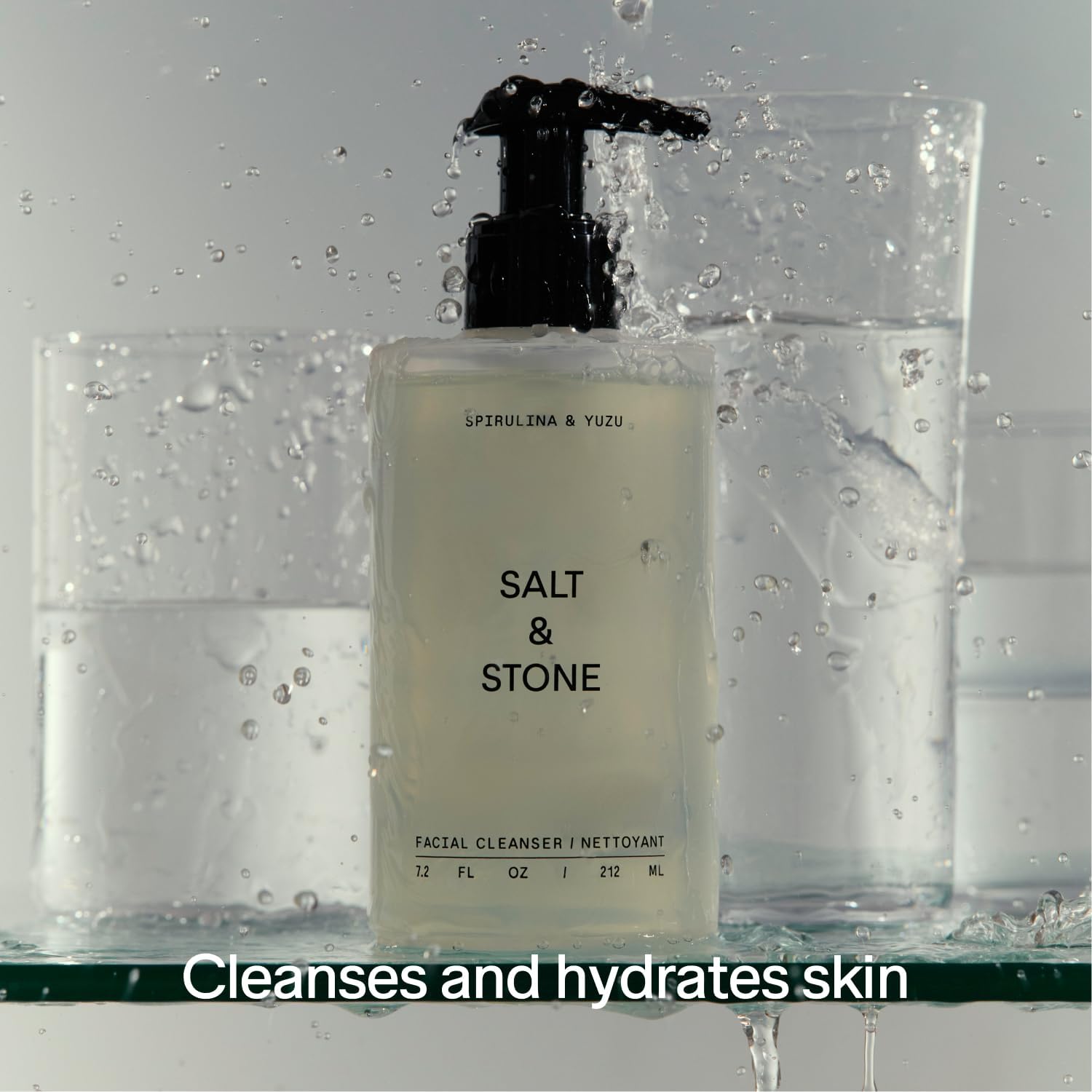 Salt & Stone Facial Cleanser For Women & Men, Spirulina & Yuzu Gentle Facial Wash With Hyaluronic Acid, Squalane, For All Skin Types, Vegan, Cruelty Free, 7.2 Oz : Beauty & Personal Care