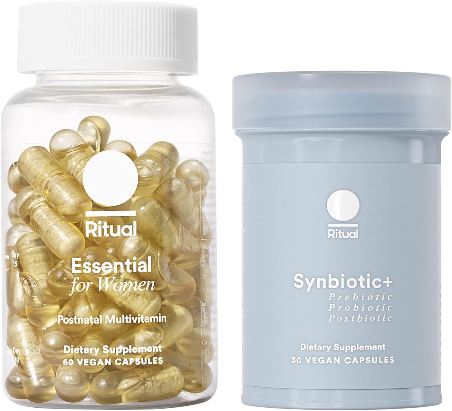 Ritual Postnatal Multivitamin and Gut Duo Supplements with Postnatal Vitamins and Synbiotic+: 3-in-1 Probiotic, Prebiotic, Postbiotic, Supports Lactation, and Gut Health, 30 Day Supply