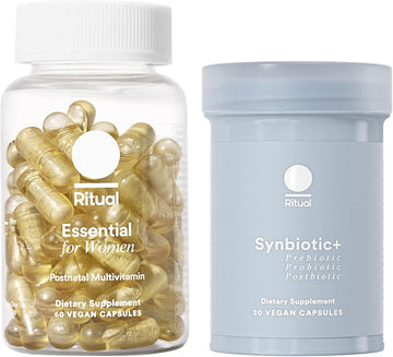 Ritual Postnatal Multivitamin And Gut Duo Supplements With Postnatal Vitamins And Synbiotic+: 3-In-1 Probiotic, Prebiotic, Postbiotic, Supports Lactation, And Gut Health, 30 Day Supply