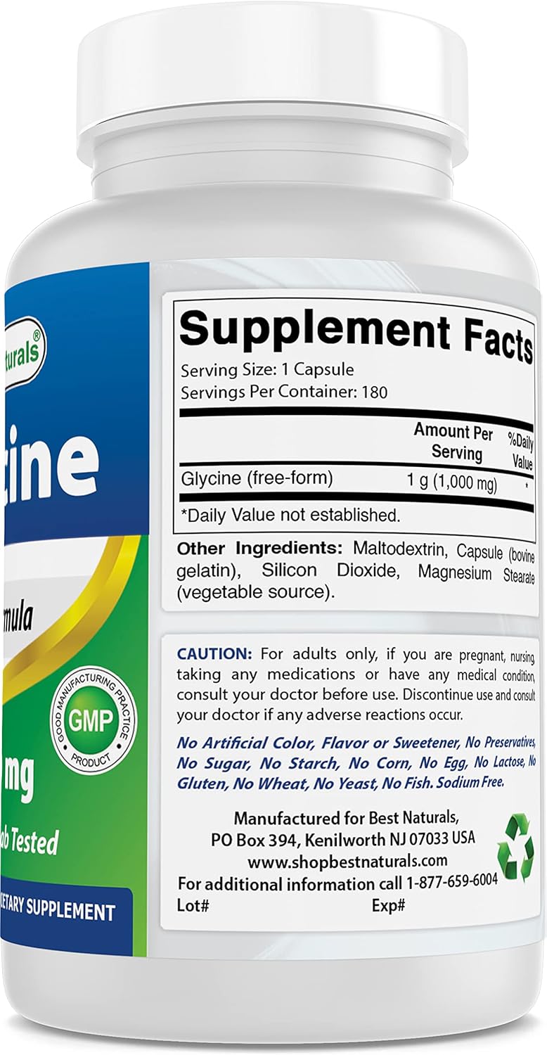 Best Naturals Glycine Supplement 1000 Mg For Energy Production, 180Count : Health & Household