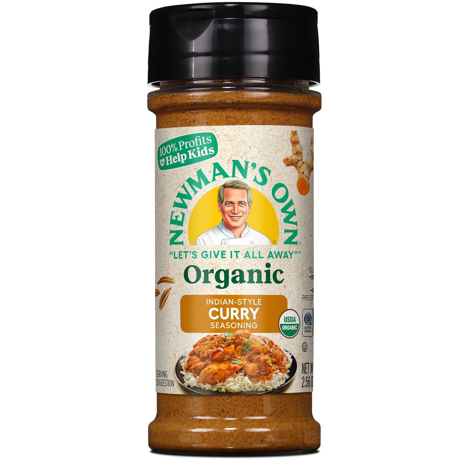 Newman'S Own Organic Indian Style-Curry Seasoning; Perfect Spices For Curries; Curry Powder; Usda Certified Organic; No Preservatives; Non-Gmo; Gluten-Free; Salt Free; 100% Profits To Help Kids In Need; 2.56 Oz Bottle