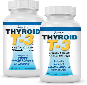 Absolute Nutrition Thyroid T3 Radical Metabolic Support for Women and Men, Energy and Focus, Healthy Thyroid Function, Natural Formula, Non-GMO, No Caffeine, 2 Pack 60 Servings, 120 Capsules