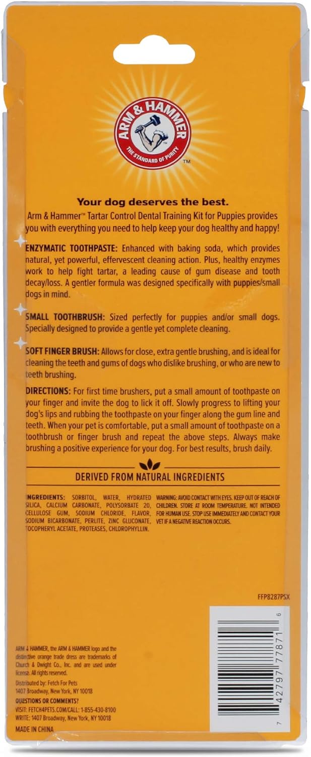 Arm & Hammer for Pets Tartar Control Dental Training Kit for Puppies - Dog Toothbrush, Toothpaste, & Fingerbrush, Total Kit for Ideal Puppy Dental Health - Vanilla Ginger Flavor, 0.84 Oz-60 Pack : Pet Supplies