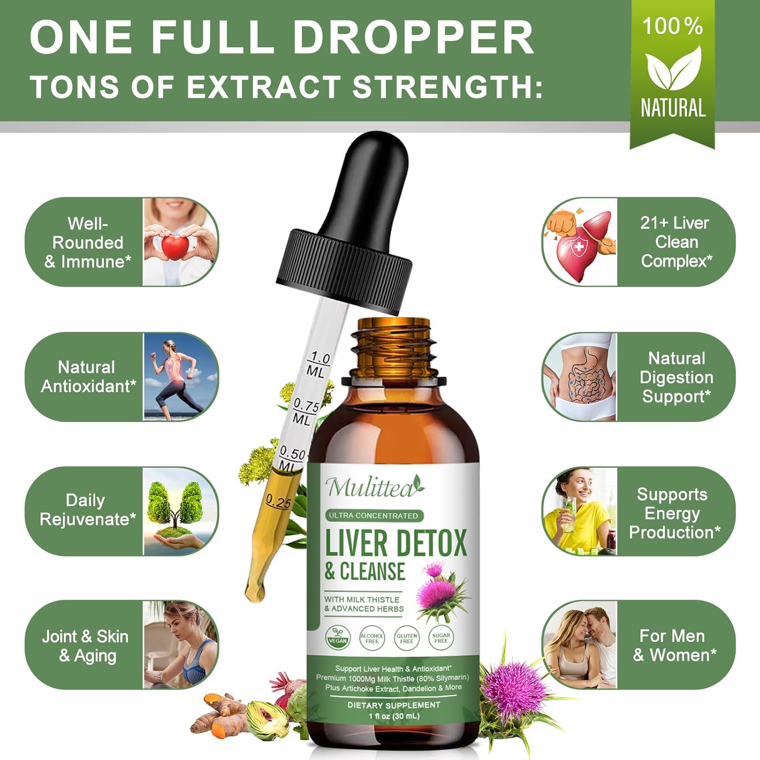 Liver Health Liquid Drops -Support Liver Cleanse Detox & Repair With Artichoke Milk Thistle Silymarin Extract, Dandelion,Turmeric, Berberine To Renew W/21 Potent Herb-Nutrients- : Health & Household