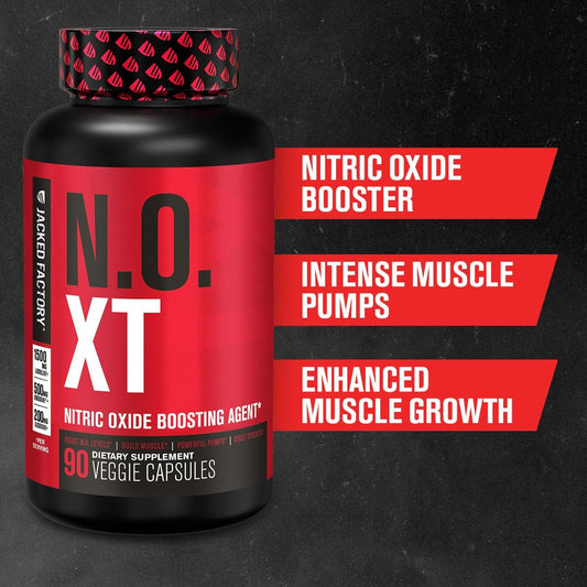 Jacked Factory N.O. Xt Nitric Oxide Supplement With Nitrosigine L Arginine, L Citrulline For Muscle Growth, Pumps, Vascularity, & Energy - Extra Strength Pre Workout Muscle Builder - 180 Veggie Pills