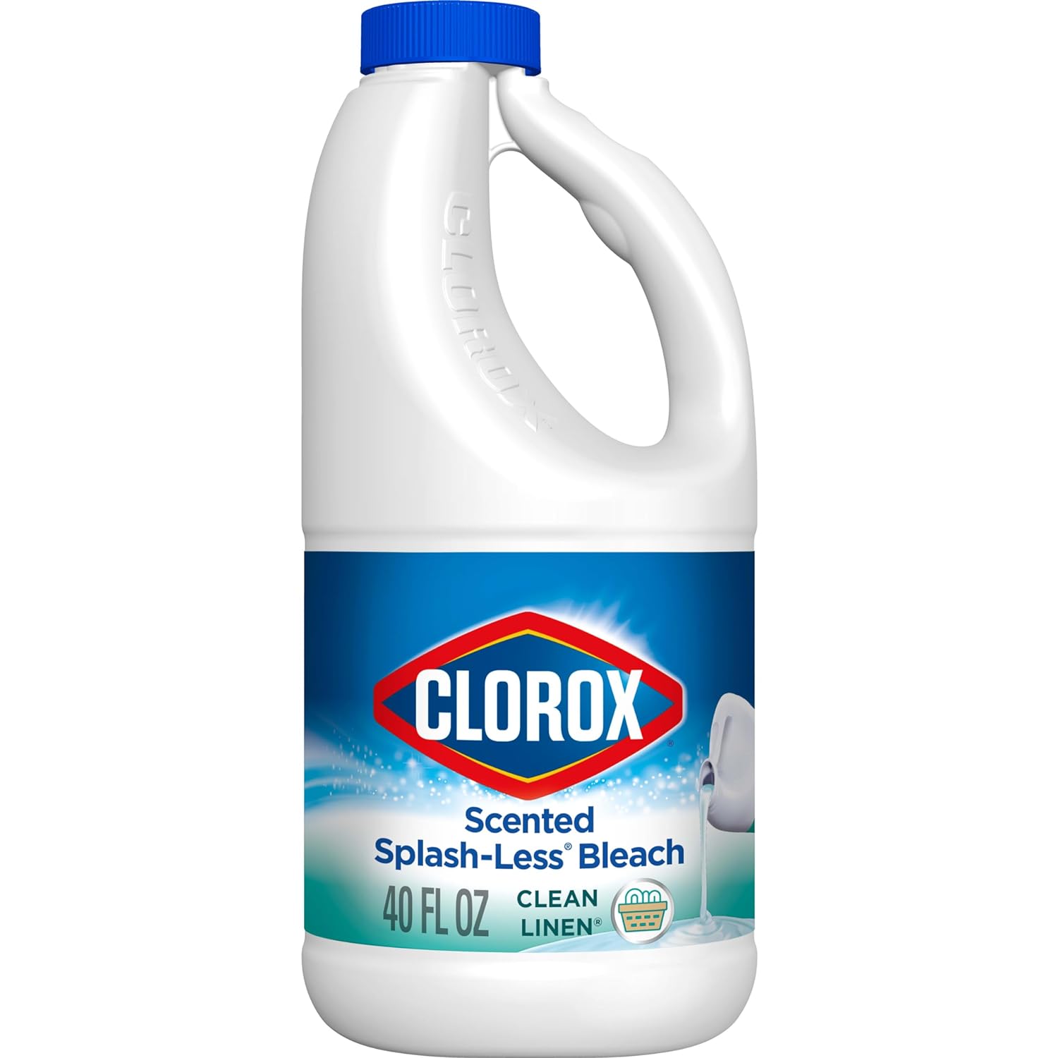 Clorox Splash-Less Bleach, Concentrated Formula, Clean Linen, 40 Ounce Bottle (Package May Vary)