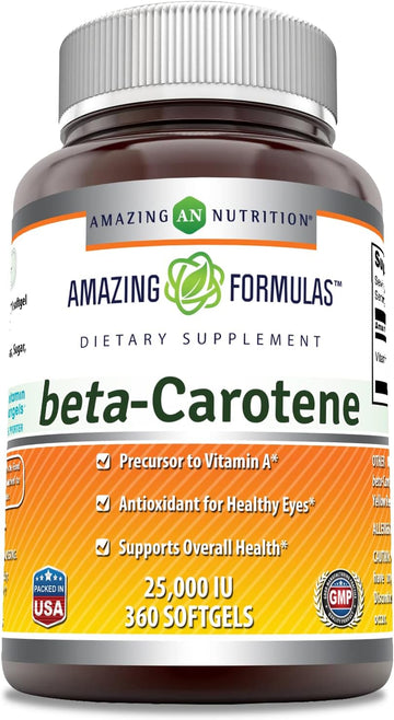 Amazing Formulas Beta-Carotene Dietary Supplement 25000 Iu 360 Softgels - Supports Healthy Eyes - Promotes Overall Weleing (Non-Gmo, Gluten-Free)