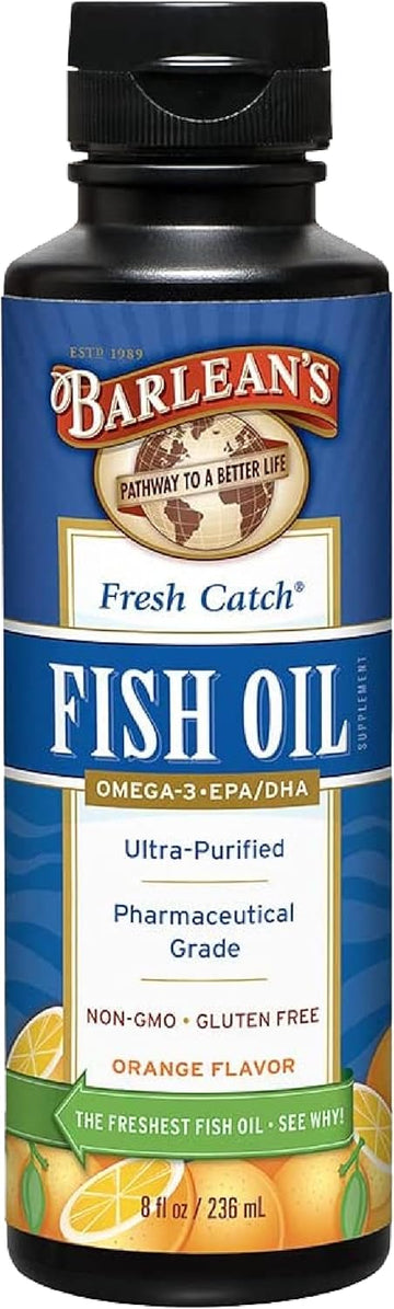 Barlean'S Omega 3 Fish Oil Liquid Supplement, 1262Mg Epa And Dha Fatty Acids, Non-Gmo And Gluten Free, Orange Flavor, 8 Oz